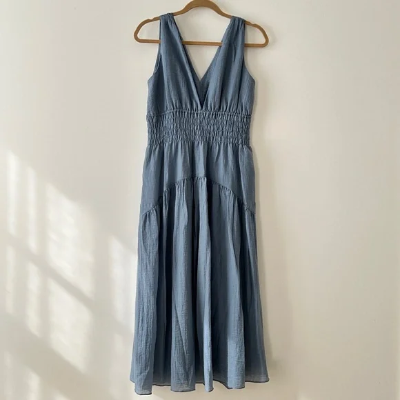 Vince Blue Smocked Tiered Midi Dress - Picture 10 of 16